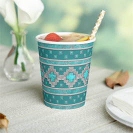 Vasos De Papel Patrón de Piedra Geométrica Turquesa del Suroeste