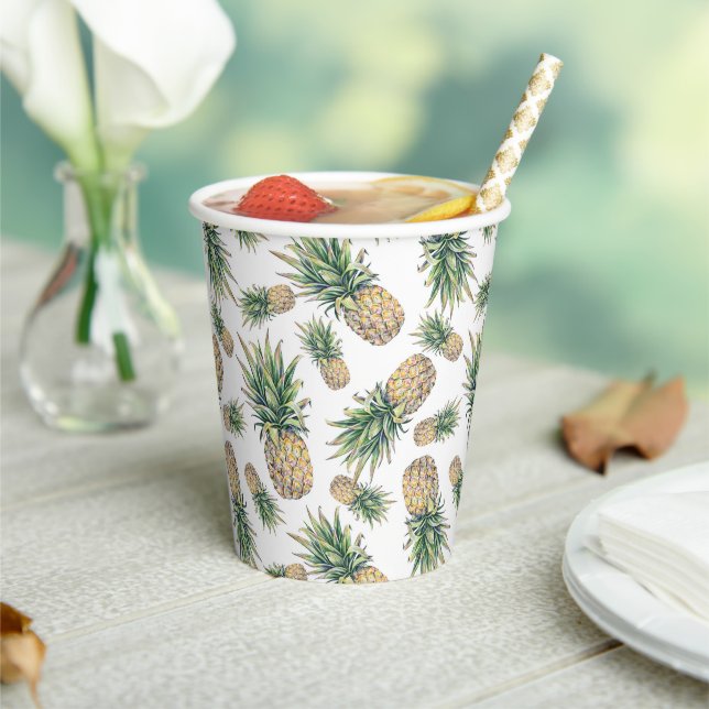 Vasos De Papel Patrón de piña acuarela (in situ)