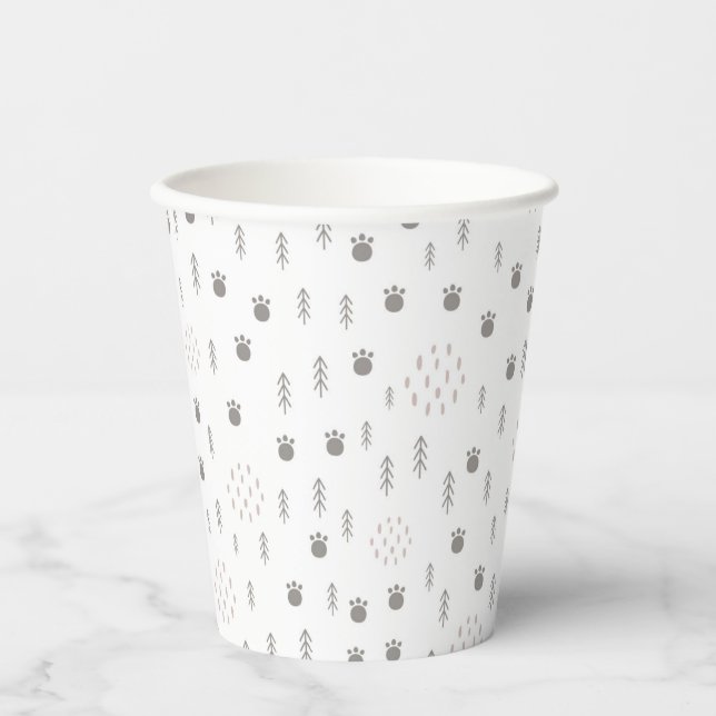 Vasos De Papel Patrón de pista de animales de Woodland (Anverso)