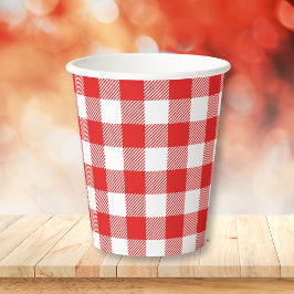 Vasos De Papel Patrón de plaid de Gingham rojo