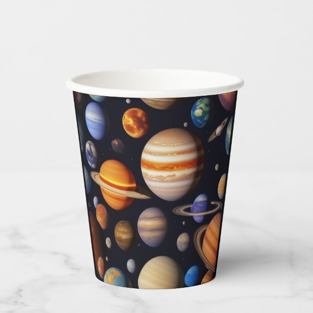 Vasos De Papel Patrón de planetas (Anverso)