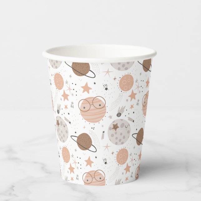 Vasos De Papel Patrón de planetas de Doodle Cuto (Anverso)