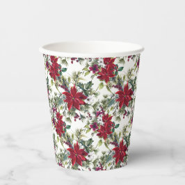 Vasos De Papel Patrón de poinsettia acuarela