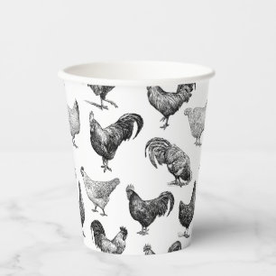 Vasos De Papel Patrón de pollo de granja de campo retro