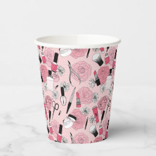 Vasos De Papel Patrón de productos de belleza floral rosa