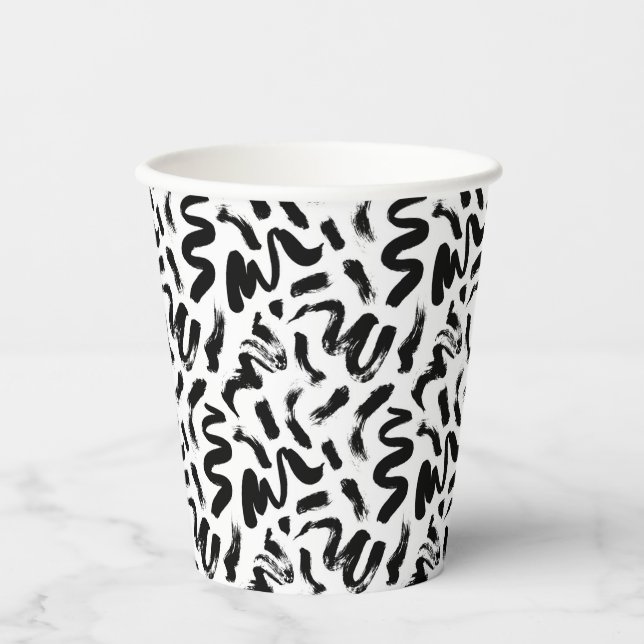 Vasos De Papel Patrón de punteo de pincel de tinta negra (Anverso)
