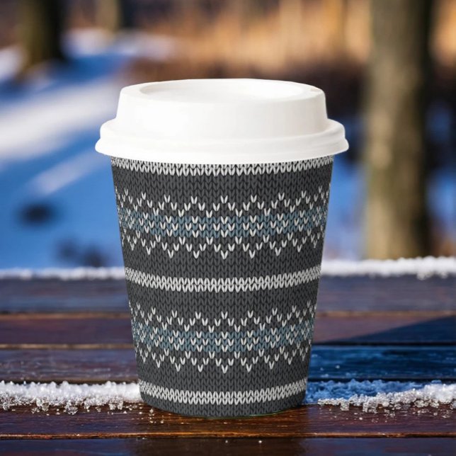 Vasos De Papel Patrón de punto acogedor negro y gris  (Subido por el creador)