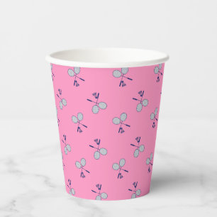 Vasos De Papel Patrón de racquet de Badminton rosa