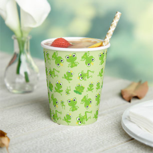 Vasos De Papel Patrón de rana, ranas cortas, ranas verdes, prínci