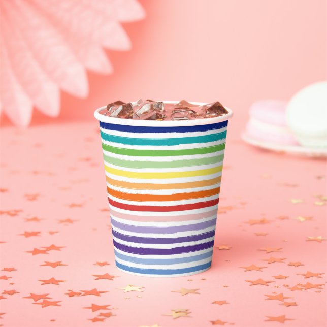 Vasos De Papel Patrón de Raya de Cepillo de Acuarela Arcoíris (in situ)
