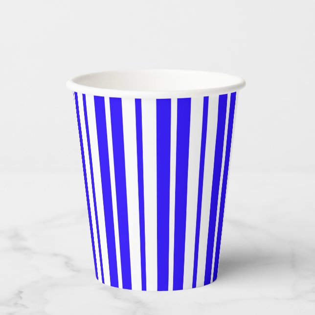 Vasos De Papel Patrón de rayas blancas azules (Anverso)