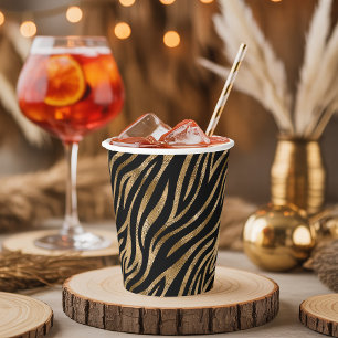 Vasos De Papel Patrón de rayas de cebra de vidrio Patrón de oro n