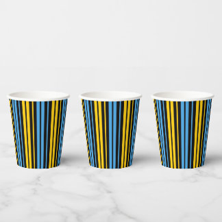 Vasos De Papel Patrón de rayas verticales azules y amarillas sobr