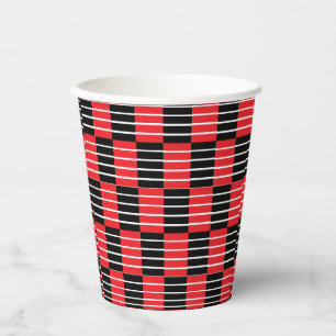 Vasos De Papel Patrón de rayas y chequitos rojos negros