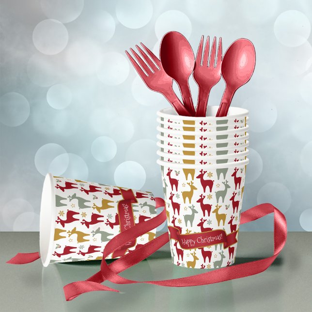 Vasos De Papel Patrón de renos de Navidades rojos #12 ID1009 (Subido por el creador)