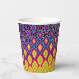 Vasos De Papel Patrón de resumen de color de neón vibrante de los