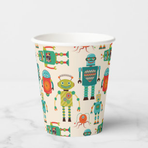Vasos De Papel Patrón de robots retro coloridos