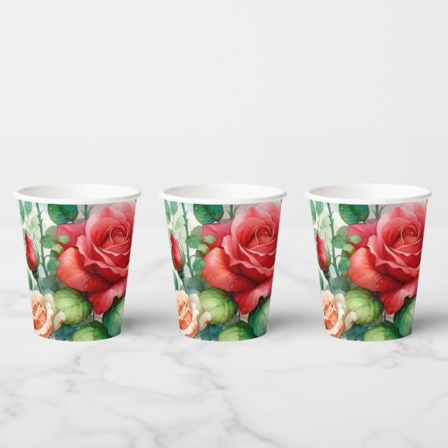 Vasos De Papel Patrón de Rosa Caprichoso (Multi)