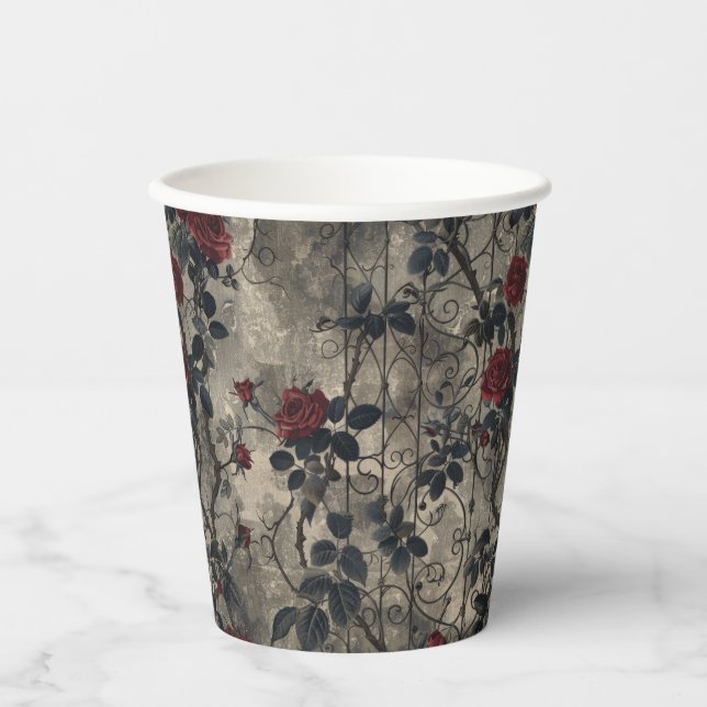 Vasos De Papel Patrón de Rosas de Jardín Gótico de Victoria (Anverso)