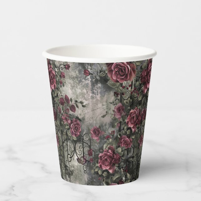 Vasos De Papel Patrón de Rosas de Jardín Gótico de Victoria (Anverso)