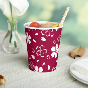 Vasos De Papel Patrón de Sakura Rojo