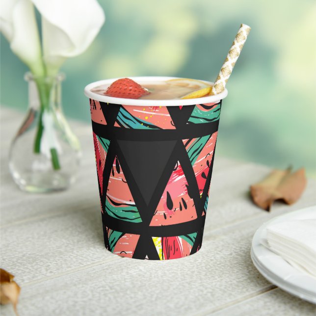Vasos De Papel Patrón de sandía abstracta dibujada a mano (in situ)
