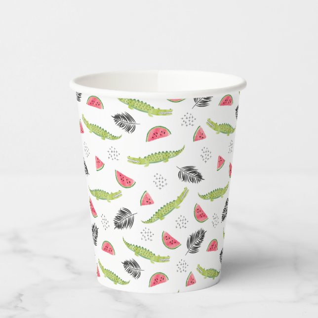 Vasos De Papel Patrón de sandía tropical y cocodrilo (Izquierda)