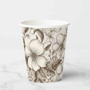 Vasos De Papel Patrón de Sepia Floral Vintage (14)