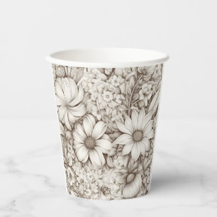 Vasos De Papel Patrón de Sepia Floral Vintage (5)