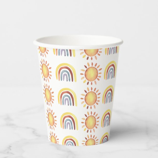 Vasos De Papel Patrón de sol y arcoíris (Anverso)