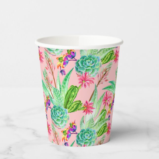 Vasos De Papel Patrón de suculentos de acuarela floreciente (Izquierda)