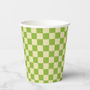 Vasos De Papel Patrón de tablero de ajedrez estético retro Blanco