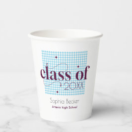 Vasos De Papel Patrón de tapón de graduación de Borgoña azul mode