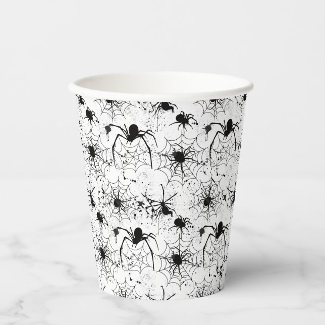 Vasos De Papel Patrón de telaraña de Halloween (Anverso)