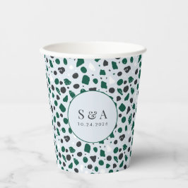 Vasos De Papel Patrón de Terrazzo Esmeralda Moderno