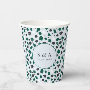 Vasos De Papel Patrón de Terrazzo Esmeralda Moderno