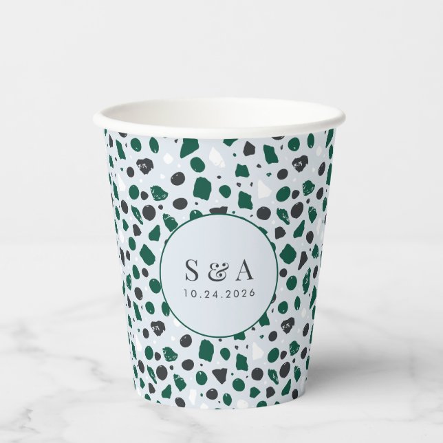 Vasos De Papel Patrón de Terrazzo Esmeralda Moderno (Anverso)