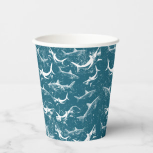 Vasos De Papel Patrón de tiburón azul angustiado