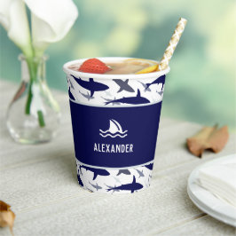 Vasos De Papel Patrón de tiburón azul con la fiesta de cumpleaños