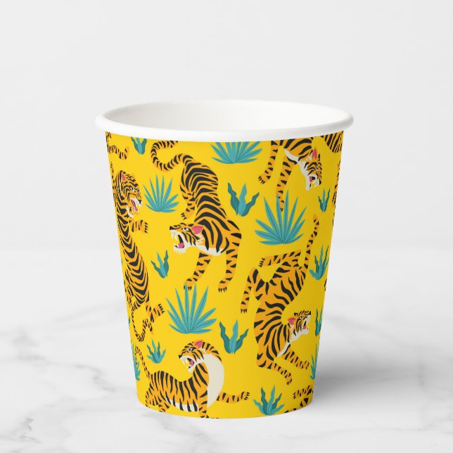 Vasos De Papel Patrón de tigre asiático dorado (Anverso)