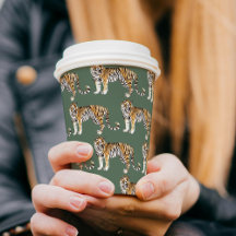 Patrón de tigres de acuarela verde tropical