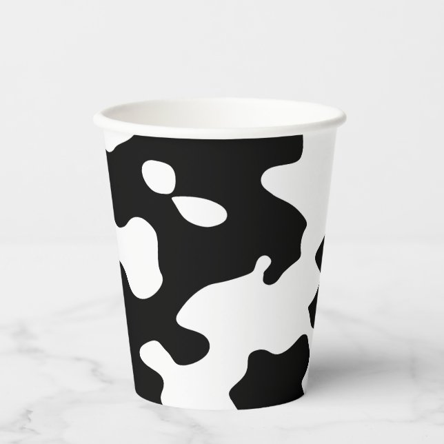 Vasos De Papel Patrón de vaca negro y blanco  (Anverso)