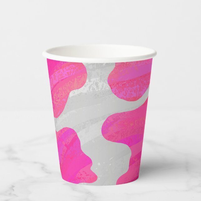 Vasos De Papel Patrón de vaca rosa y blanco (Anverso)