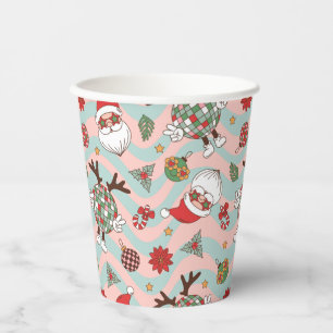 Vasos De Papel Patrón de vacaciones Disco Santa y reno