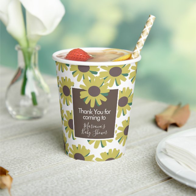 Vasos De Papel Patrón de vegetación de girasoles Baby Shower (in situ)
