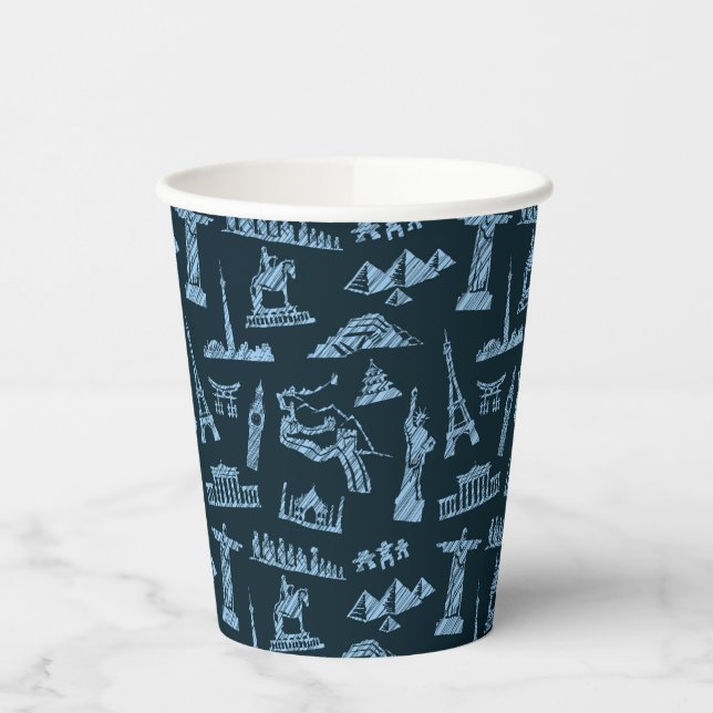 Vasos De Papel Patrón De Viajes En Blues (Izquierda)