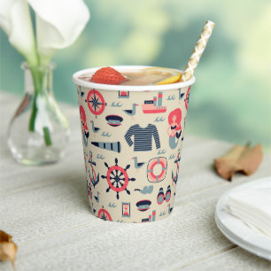 Vasos De Papel Patrón de vida marina