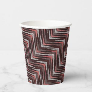 Vasos De Papel Patrón de zigzag de coral, gris, marrón.