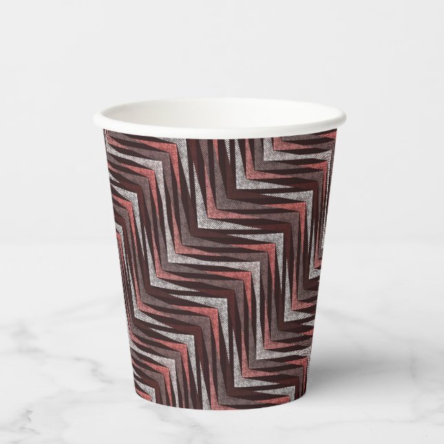 Vasos De Papel Patrón de zigzag de coral, gris, marrón. (Anverso)