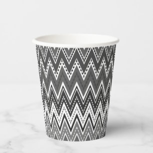 Vasos De Papel Patrón de zigzag geométrico en blanco y negro